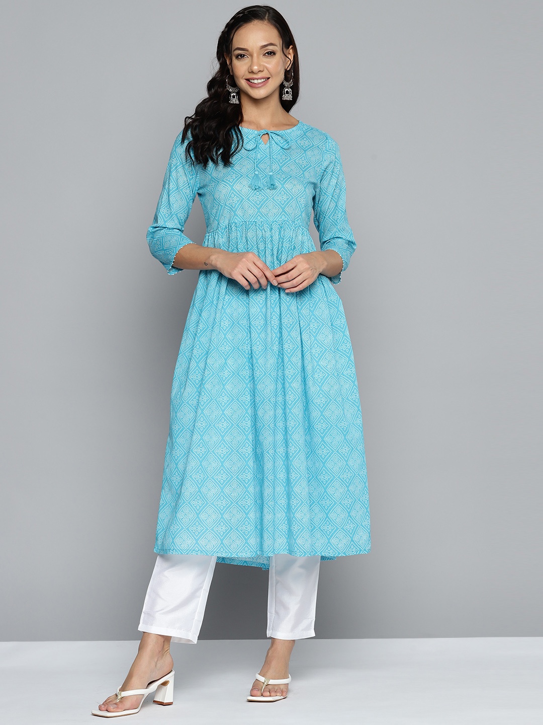 

HERE&NOW Women Geometric Printed Anarkali Kurta, Blue