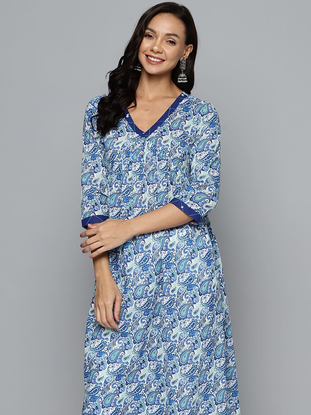 

HERE&NOW Paisley Printed Empire A-Line Kurta, Blue