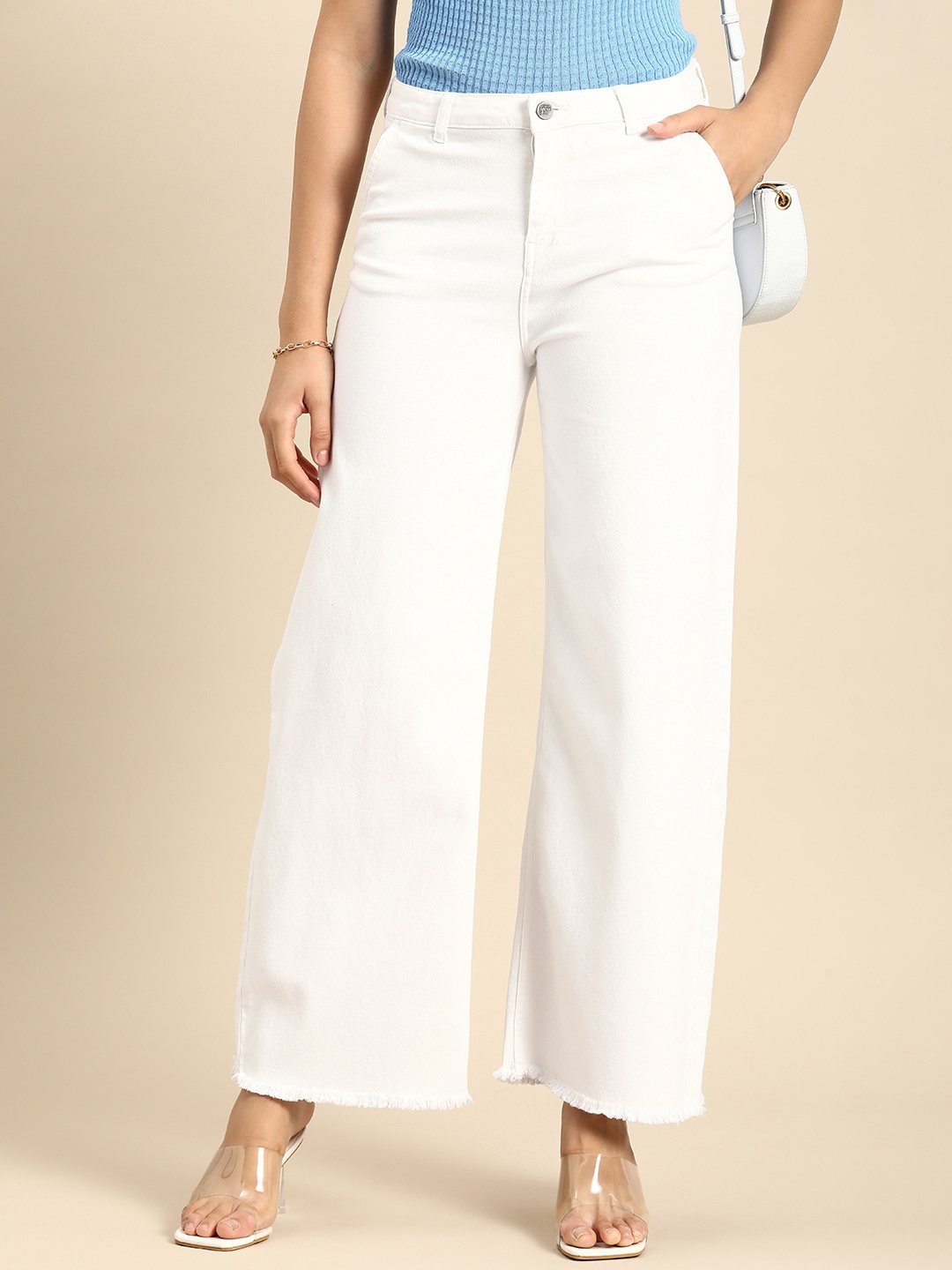 

all about you Women Wide Leg Stretchable Jeans, White
