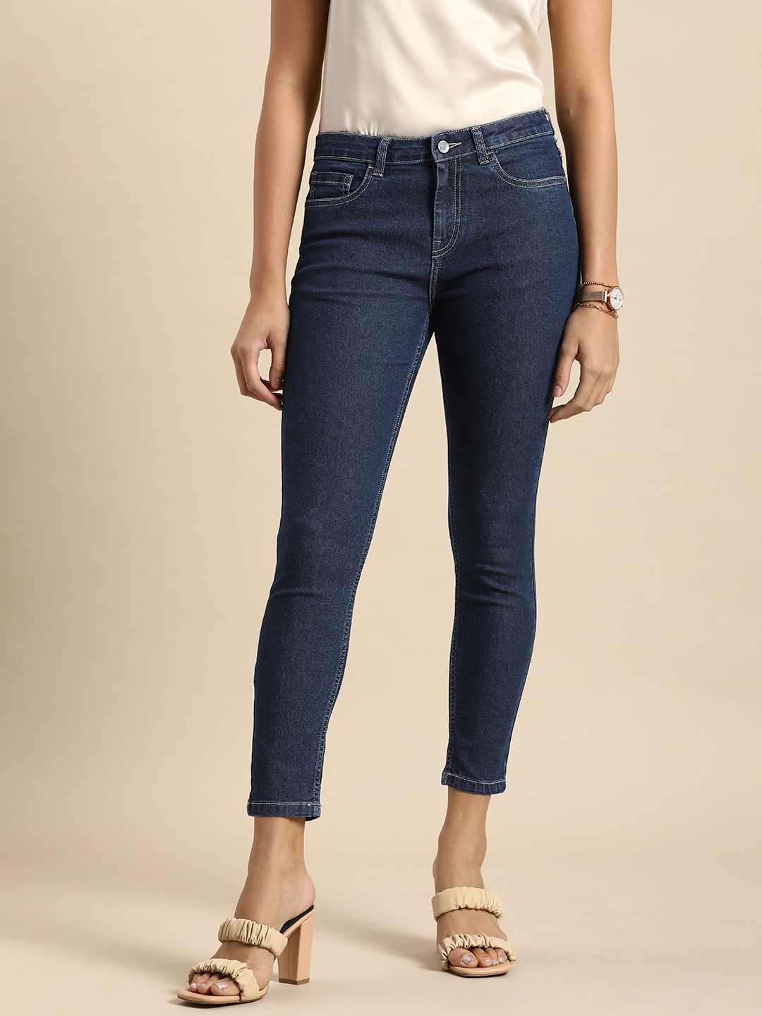 

all about you Women Mid-Rise Skinny Fit Stretchable Jeans, Navy blue