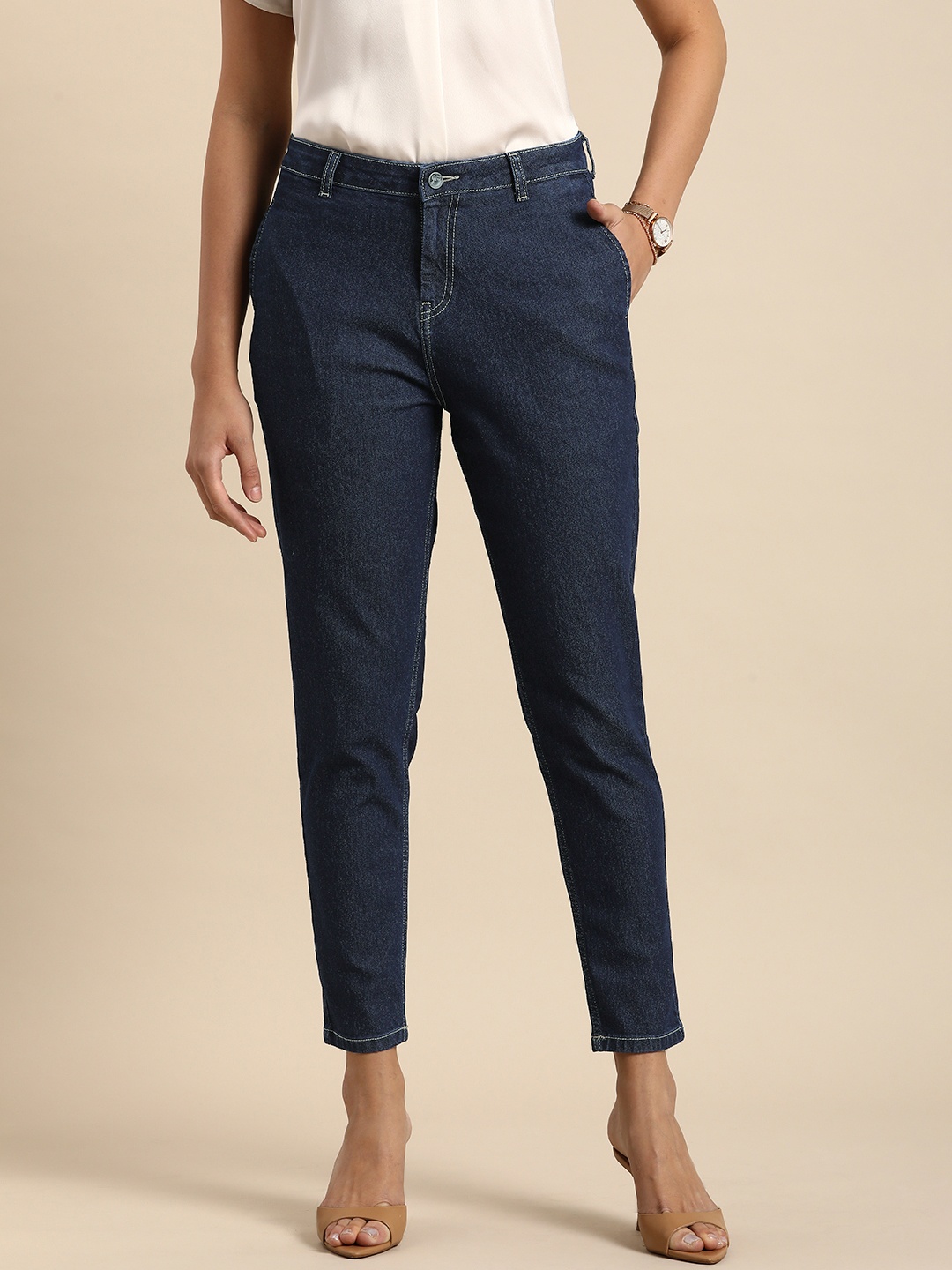 

all about you Women Mom Fit High-Rise Stretchable Jeans, Navy blue
