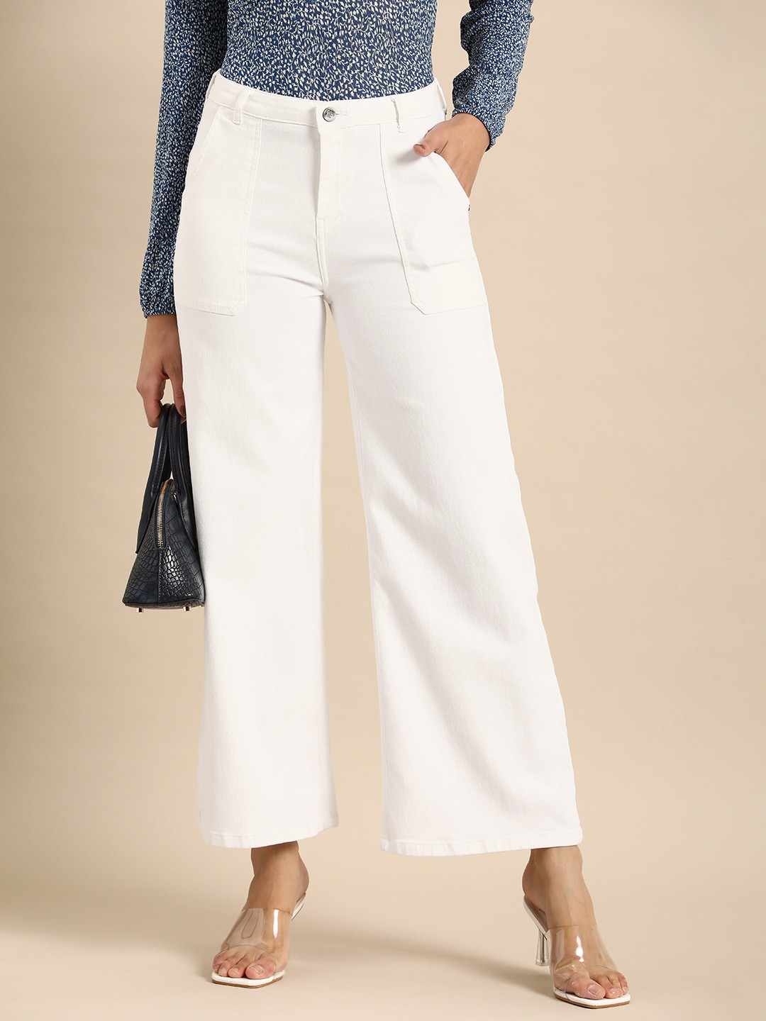

all about you Women Wide Leg Stretchable Jeans, White