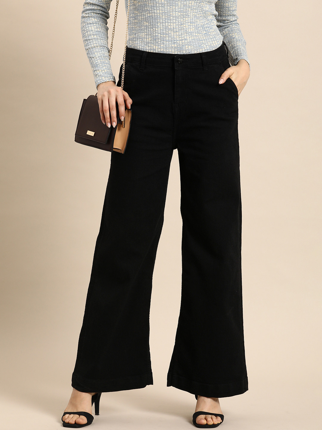 

all about you Women Mid Rise Wide Leg Stretchable Jeans, Black