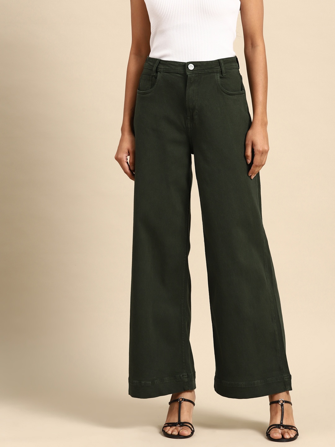 

all about you Wide Leg Stretchable Jeans, Olive