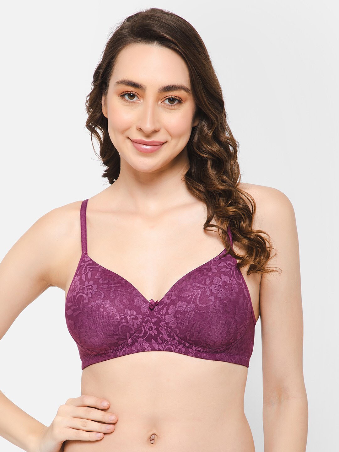 

Clovia Floral Self Design Lightly Padded Rapid-Dry All Day Comfort Cut and Sew Bra, Purple