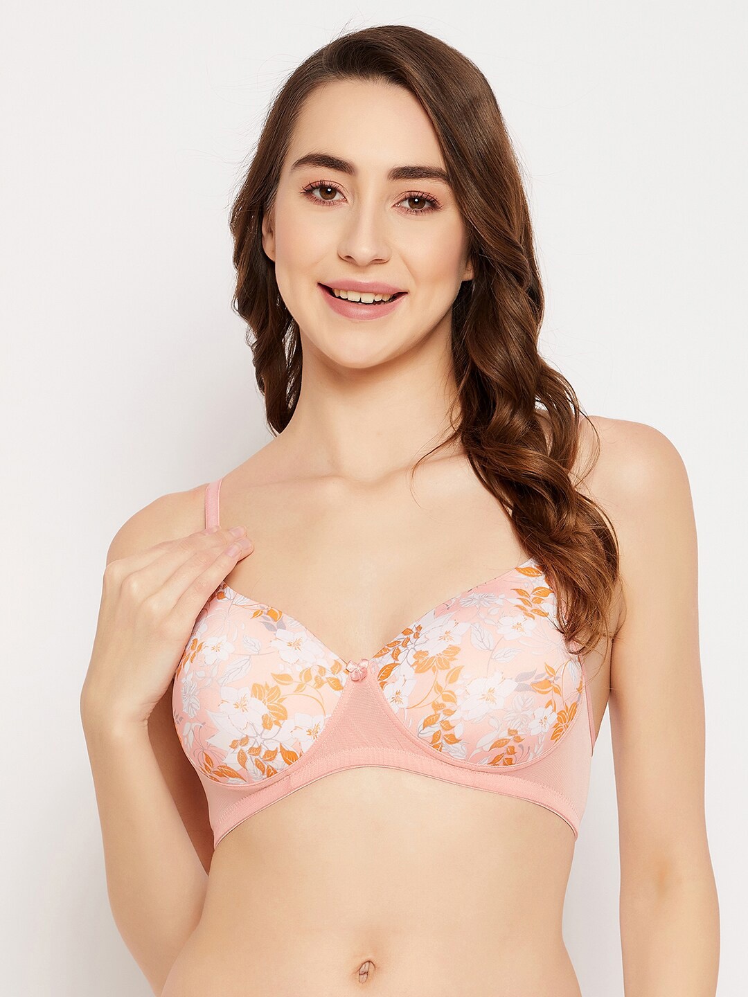 

Clovia Floral Lightly Padded Non-Wired Rapid-Dry Seamless Push-Up Bra, Pink