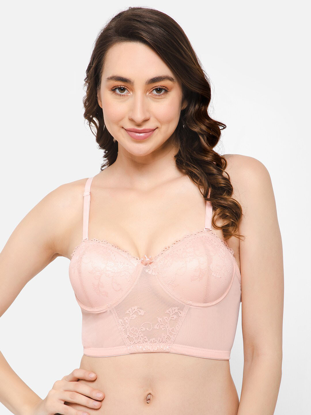 

Clovia Floral Underwired Lightly Padded Rapid-Dry Longline Bralette Bra, Pink
