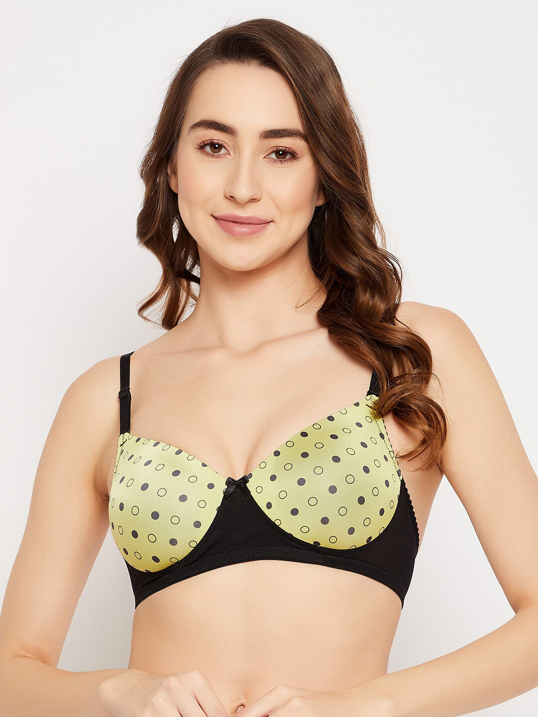 

Clovia Padded Non-Wired Full Cup Polka Dot Print Multiway T-shirt Bra, Green