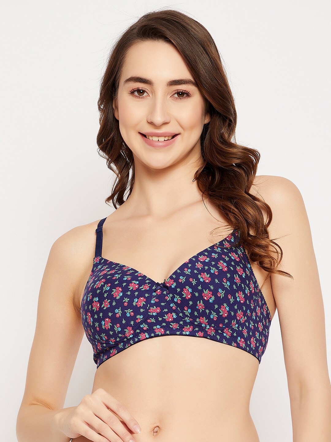 

Clovia Floral Print Padded Non-Wired Full Cup Cotton Multiway T-shirt Bra, Blue