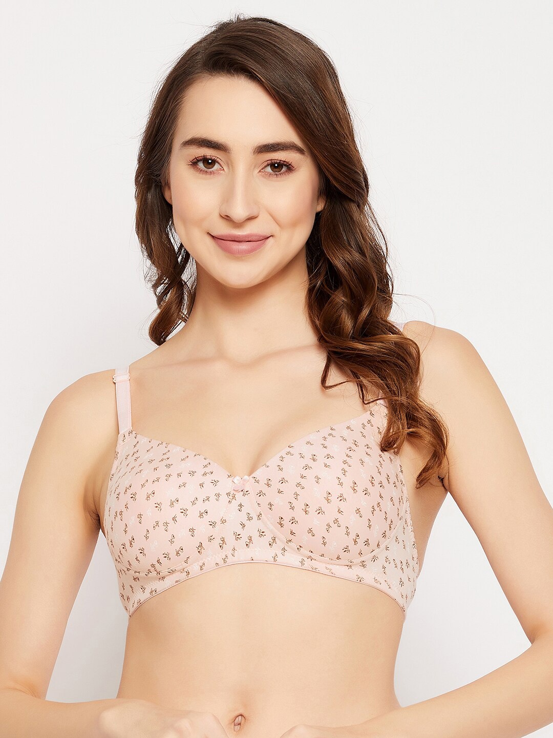 

Clovia Padded Non-Wired Full Cup Leaf Print Multiway T-shirt Bra, Pink