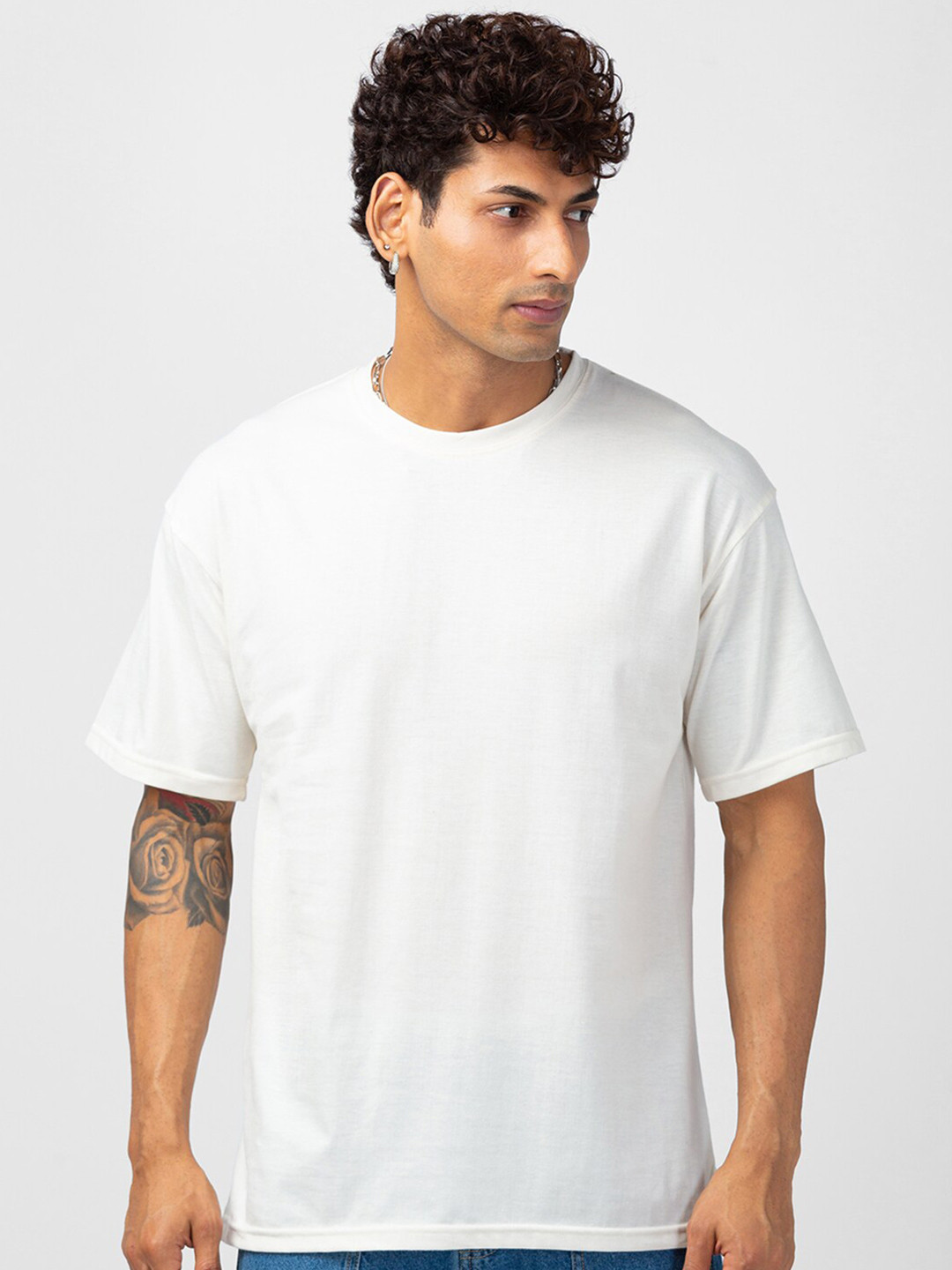 

VASTRADO Drop-Shoulder Cotton Sleeves Oversize T-shirt, White