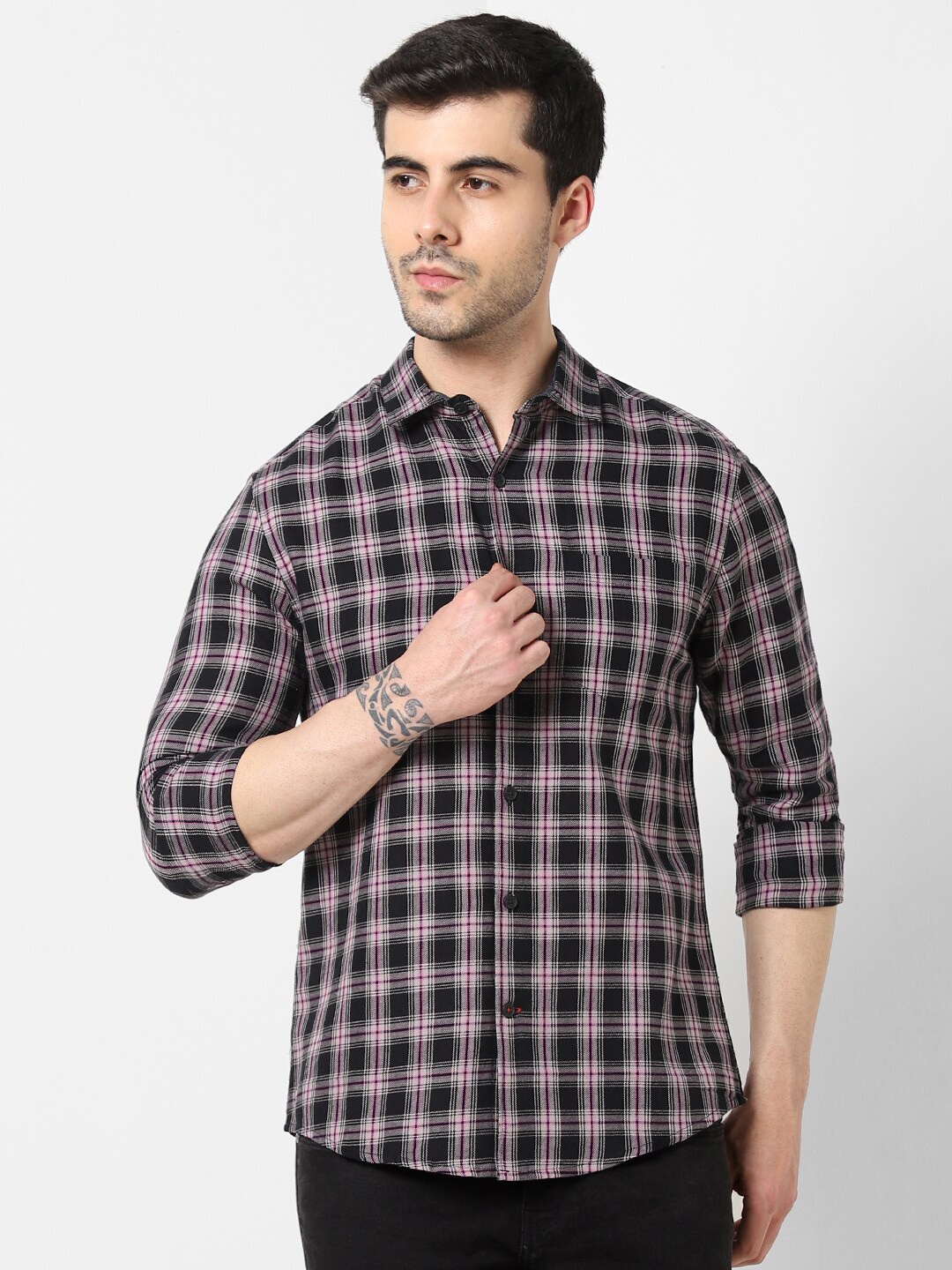 

VASTRADO Buffalo Checks Checked Cotton Casual Shirt, Black