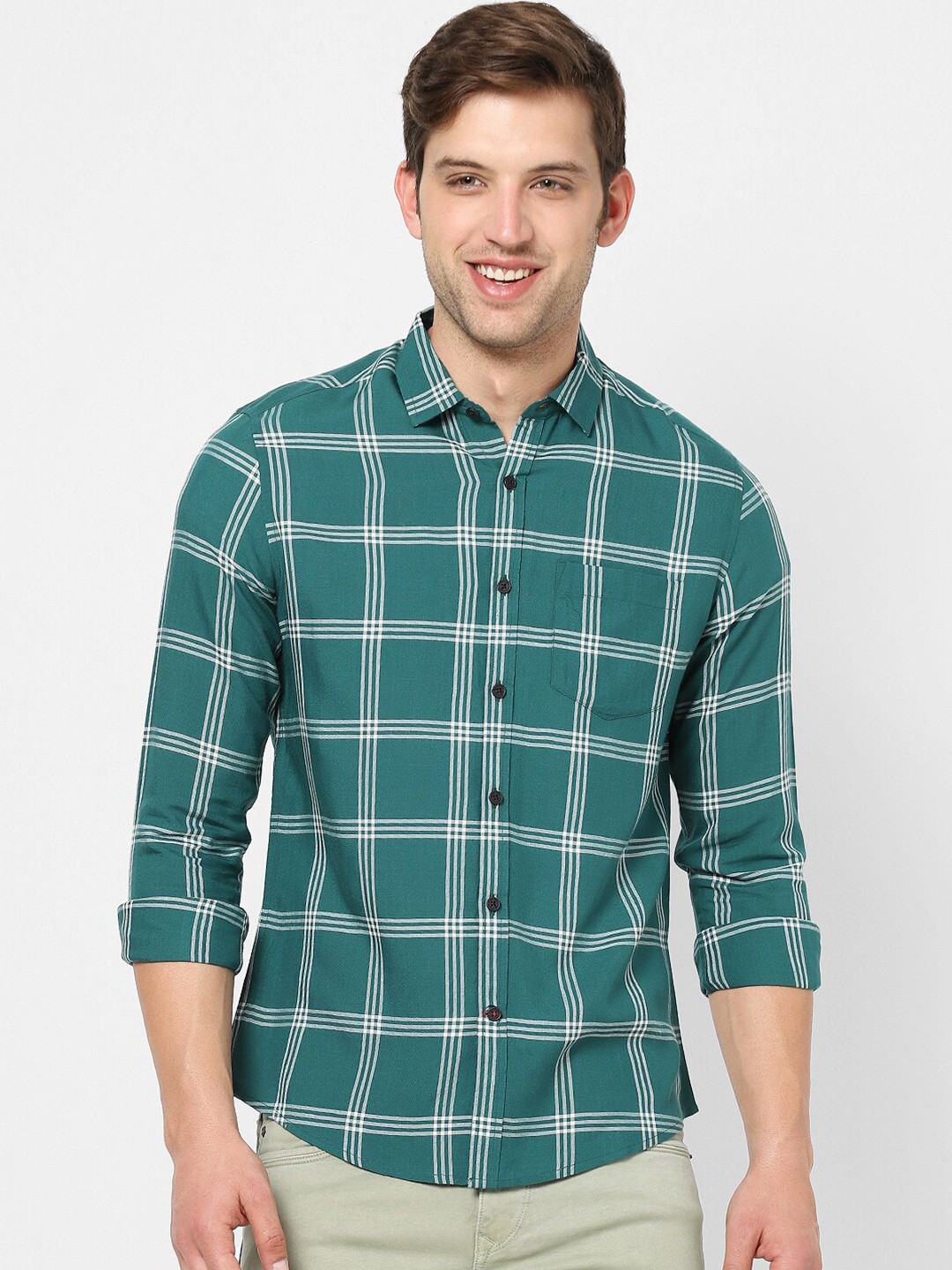 

VASTRADO Men Tartan Checks Checked Casual Cotton Shirt, Green