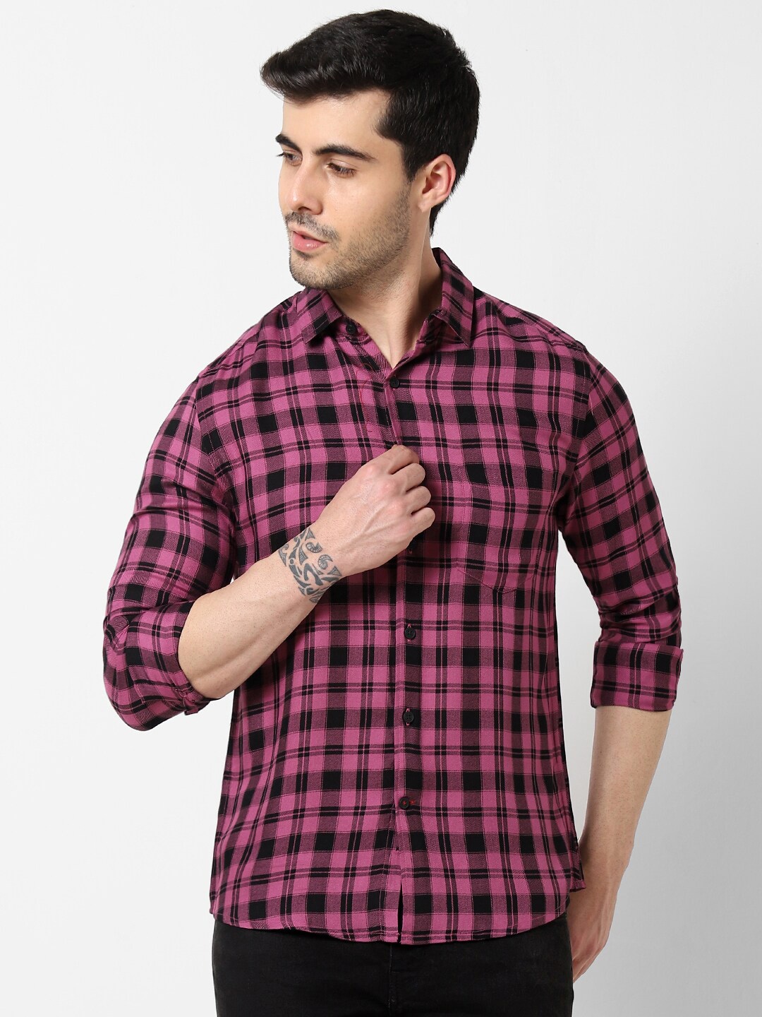 

VASTRADO Tartan Checks Cotton Casual Shirt, Pink