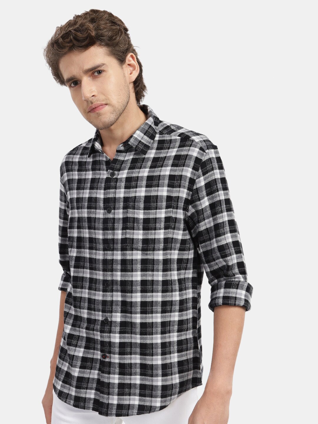 

VASTRADO Checks Cotton Casual Shirt, Black