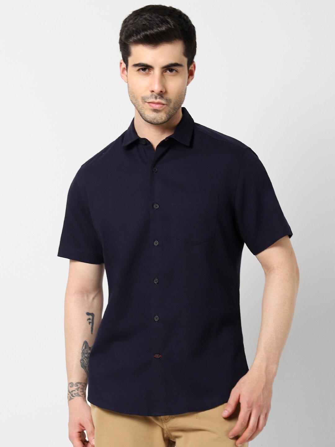 

VASTRADO Men Navy Blue Casual Cotton Shirt