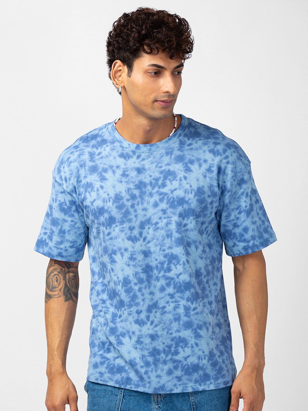 

VASTRADO Tie & Dye Round Neck Cotton Oversized Fit T-shirt, Blue