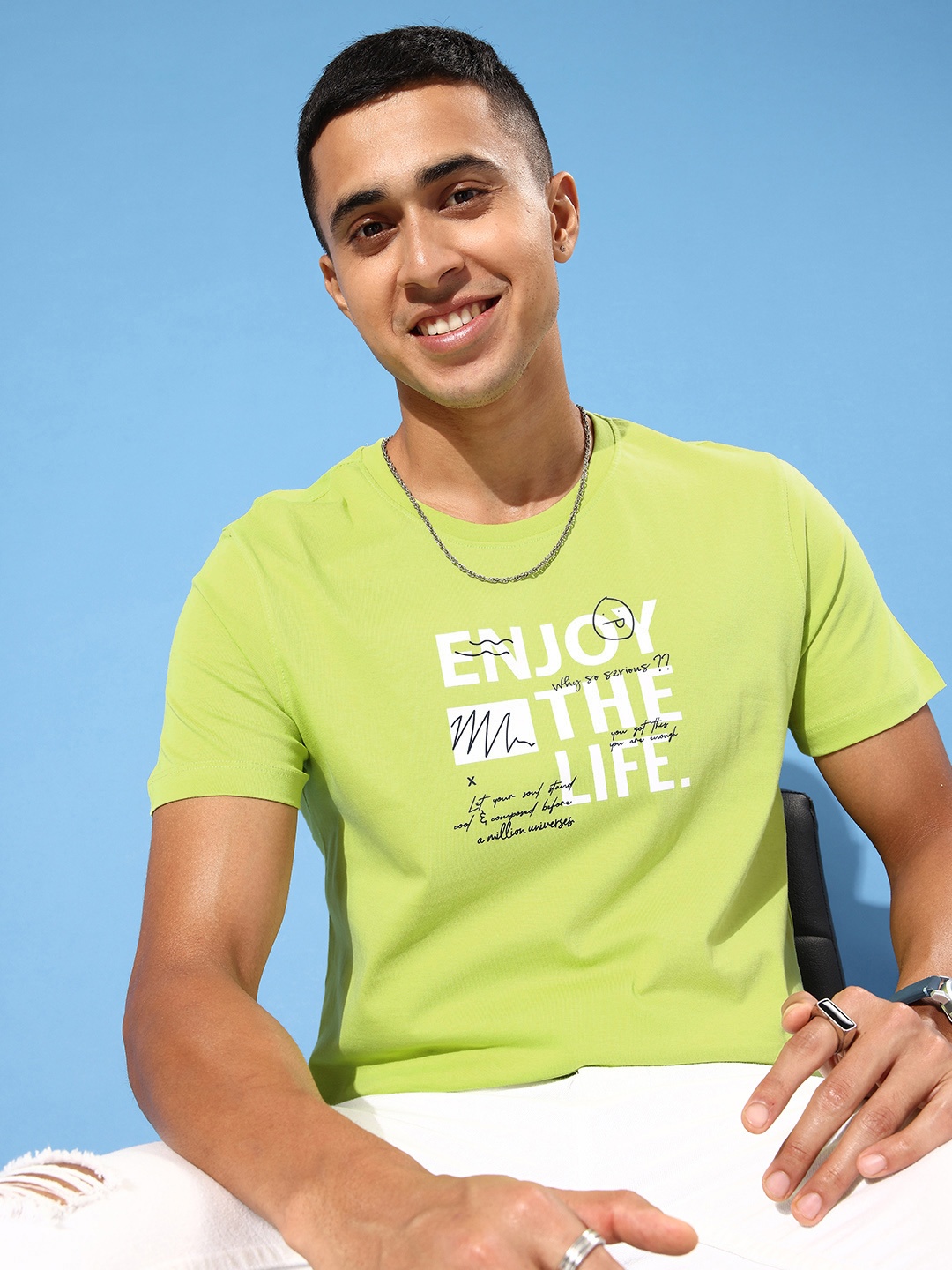 

Mast & Harbour Men Shady Green Pure Cotton Typography Printed T-shirt
