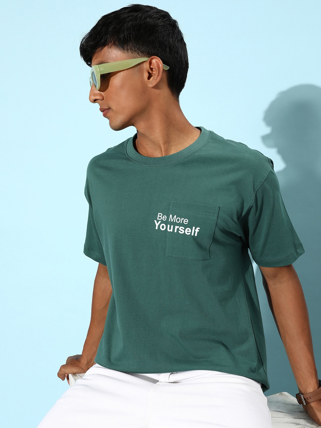 

Mast & Harbour Typography Printed Pure Cotton Pocket T-shirt, Green