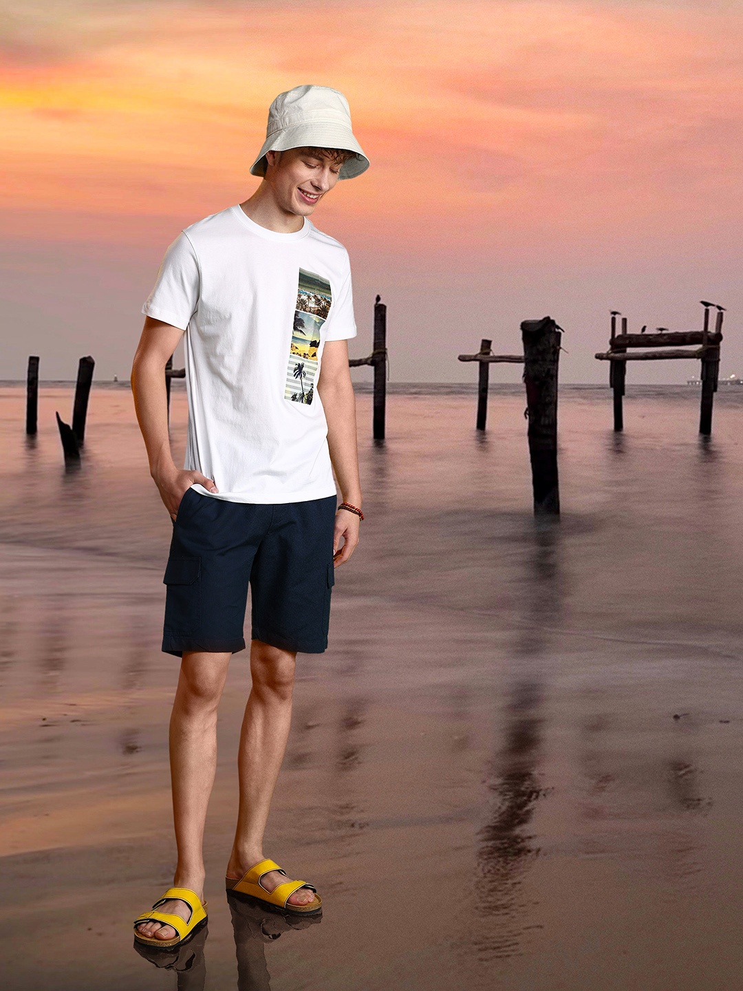 

Mast & Harbour Graphic Printed Pure Cotton T-shirt, White
