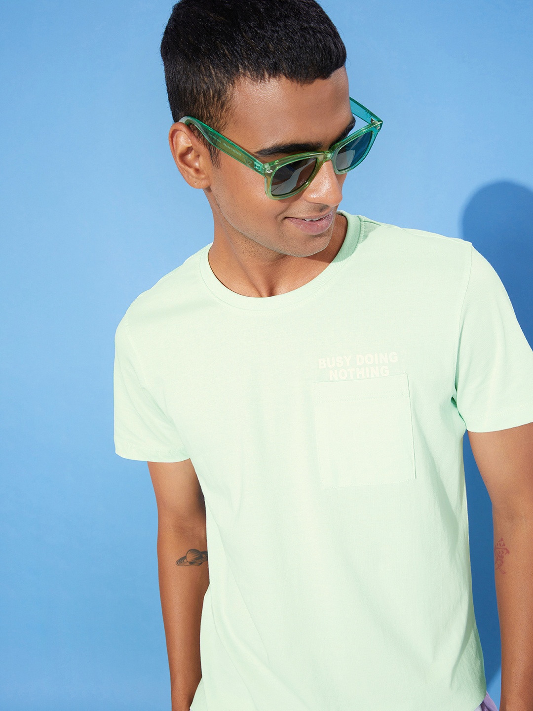 

Mast & Harbour Men Mint Green Pure Cotton T-shirt