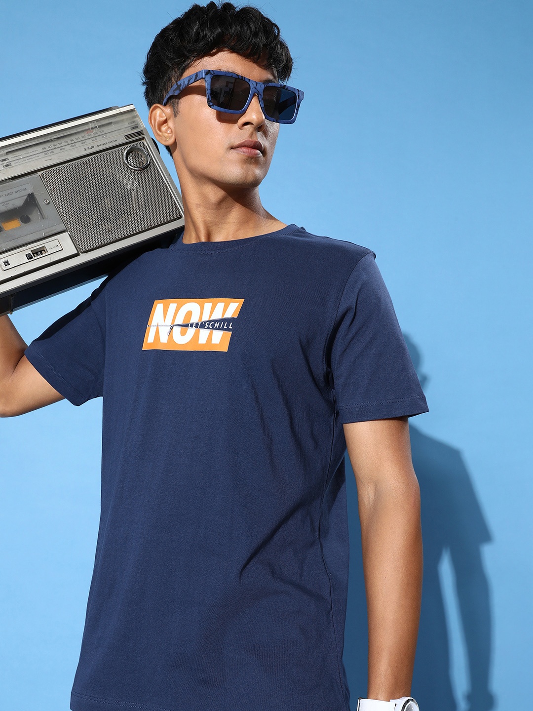 

Mast & Harbour Typography Printed Pure Cotton T-shirt, Navy blue