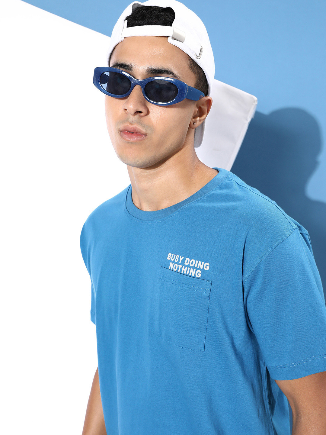 

Mast & Harbour Men Retro Blue Pure Cotton Casual T-shirt With Chest Pocket