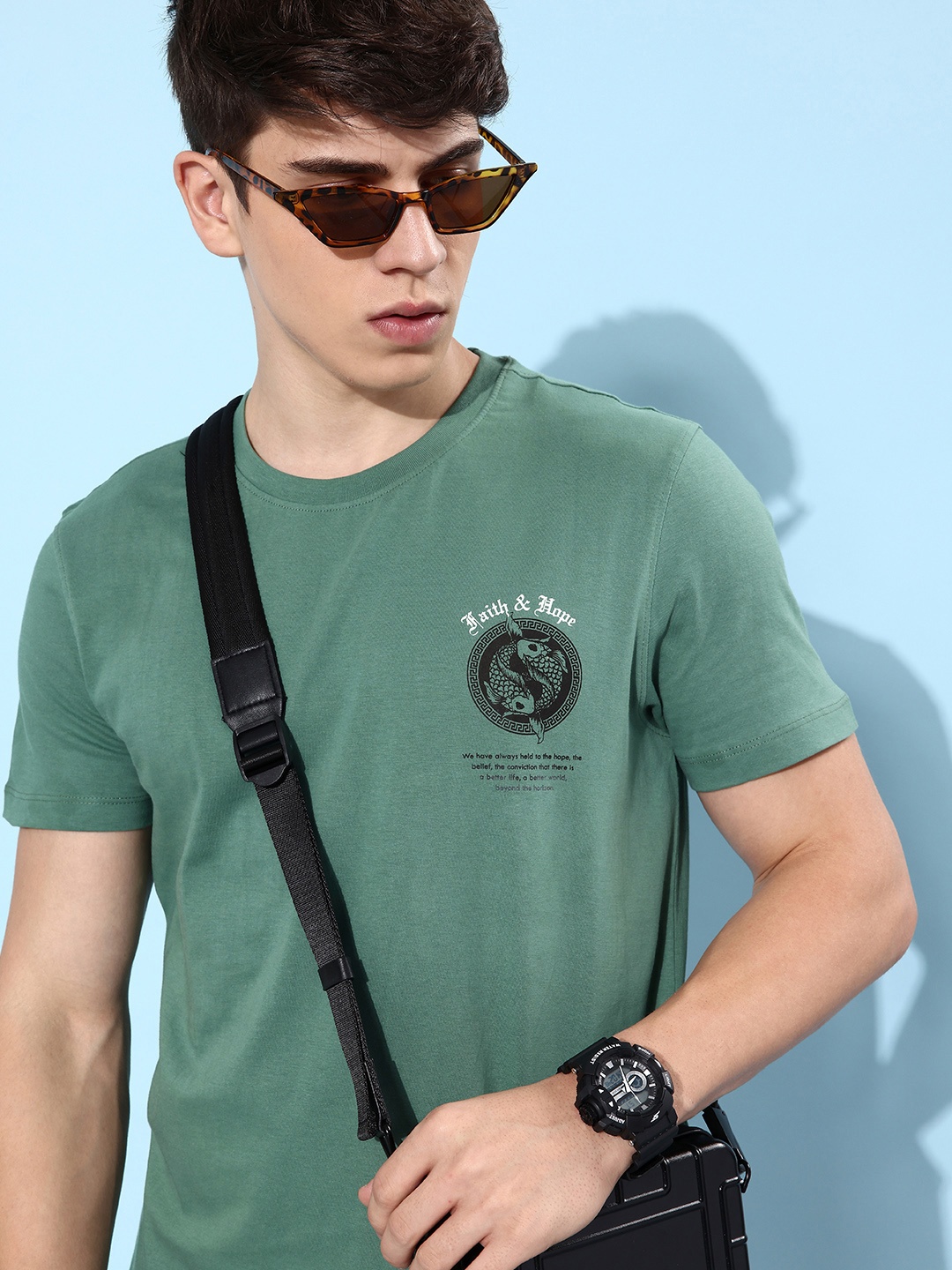 

Mast & Harbour Printed Pure Cotton T-shirt, Green