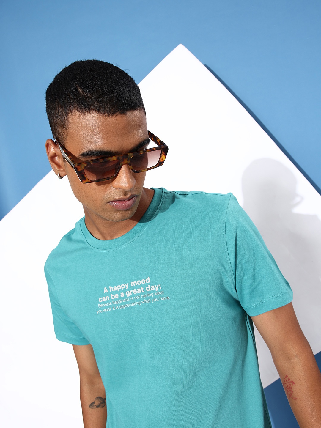 

Mast & Harbour Pure Cotton Typography Printed Casual T-shirt, Blue