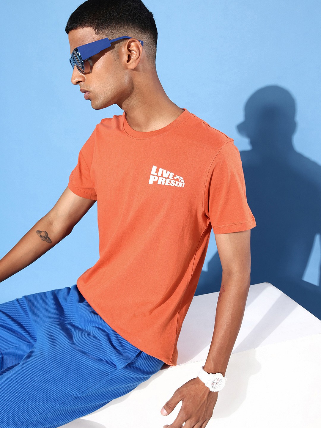 

Mast & Harbour Men Rust Orange Pure Cotton Typography Printed T-shirt