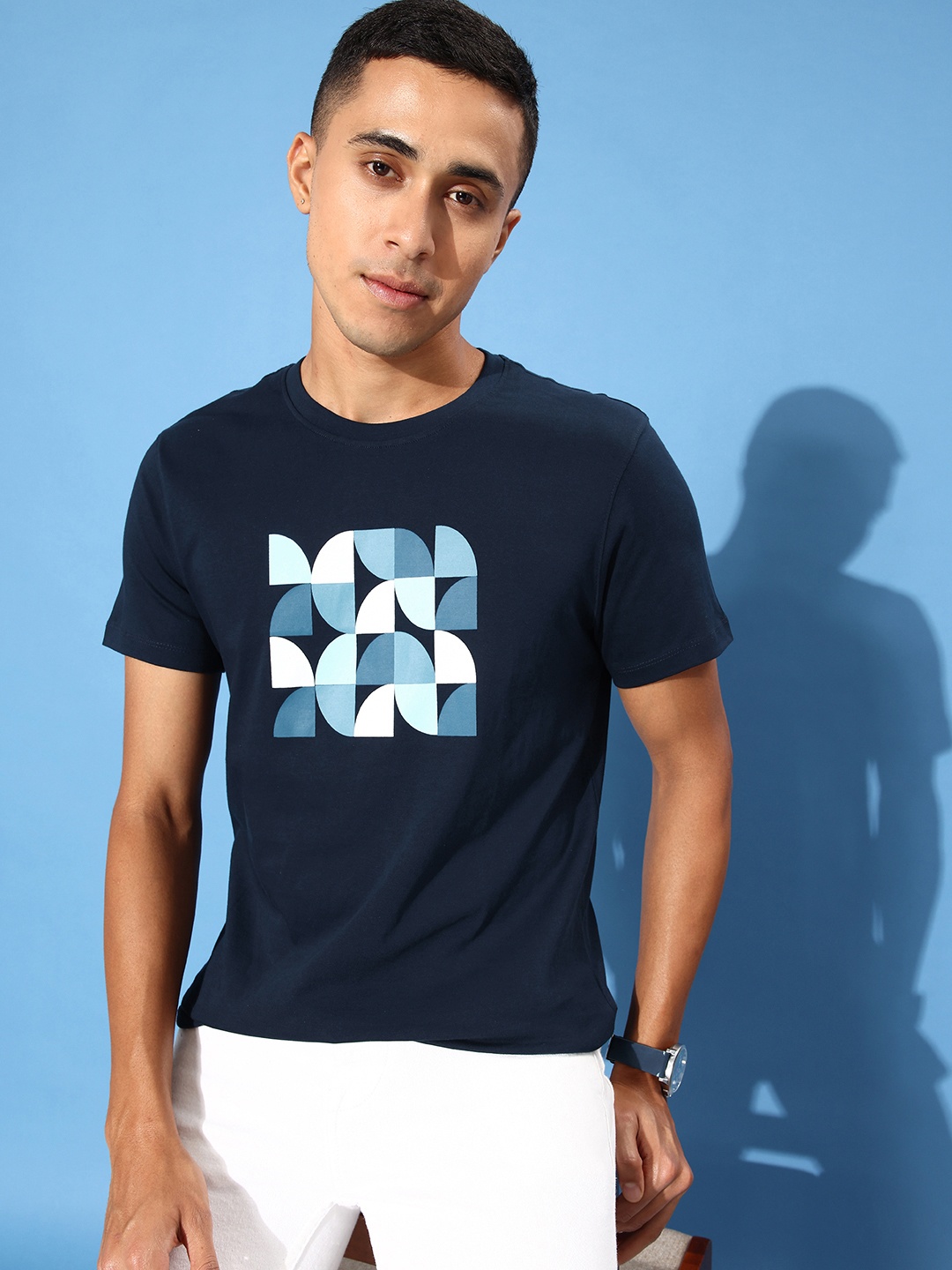 

Mast & Harbour Men Navy Blue Pure Cotton Printed T-shirt