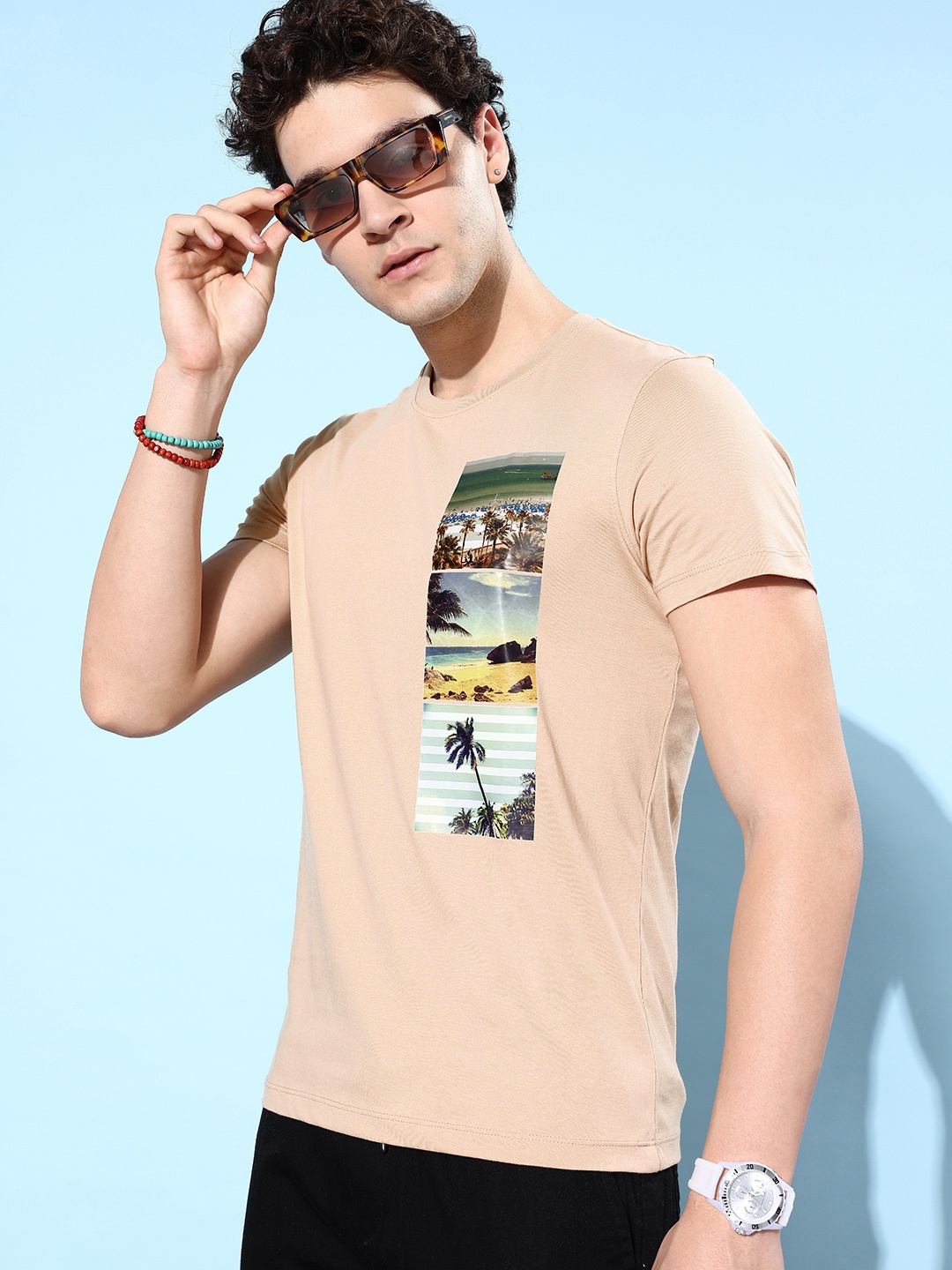 

Mast & Harbour Graphic Printed Pure Cotton T-shirt, Beige