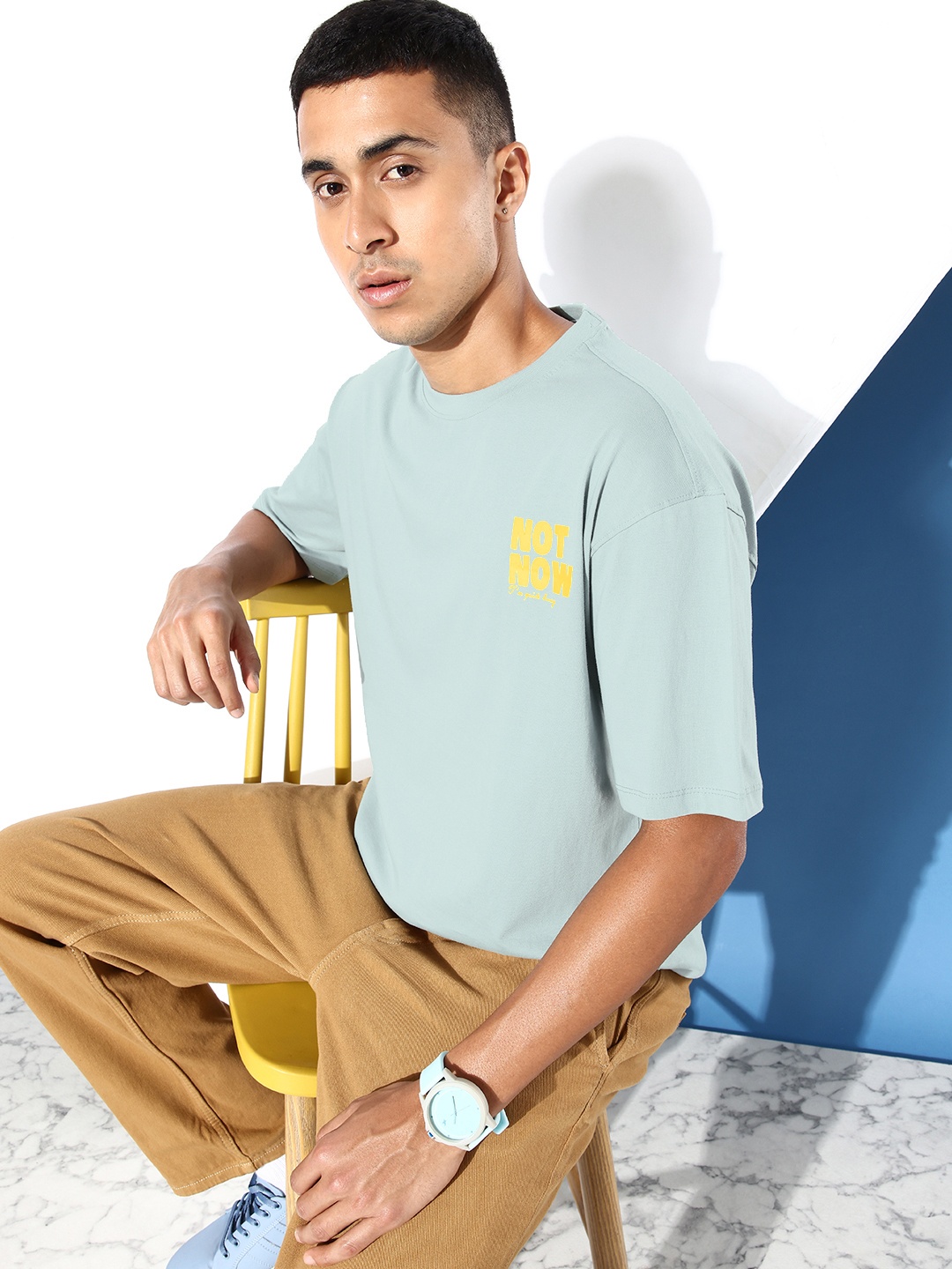 

Mast & Harbour Typography Printed Drop-Shoulder Sleeves Pure Cotton T-shirt, Green