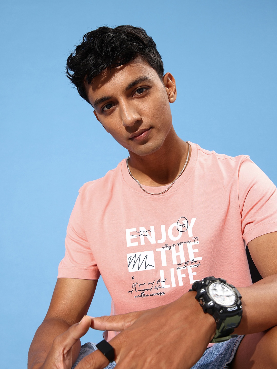 

Mast & Harbour Men Bloomy Pink Pure Cotton Typography Printed T-shirt