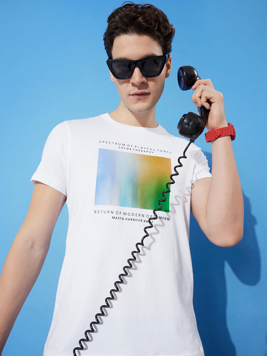 

Mast & Harbour Graphic Printed Pure Cotton Casual T-shirt, White