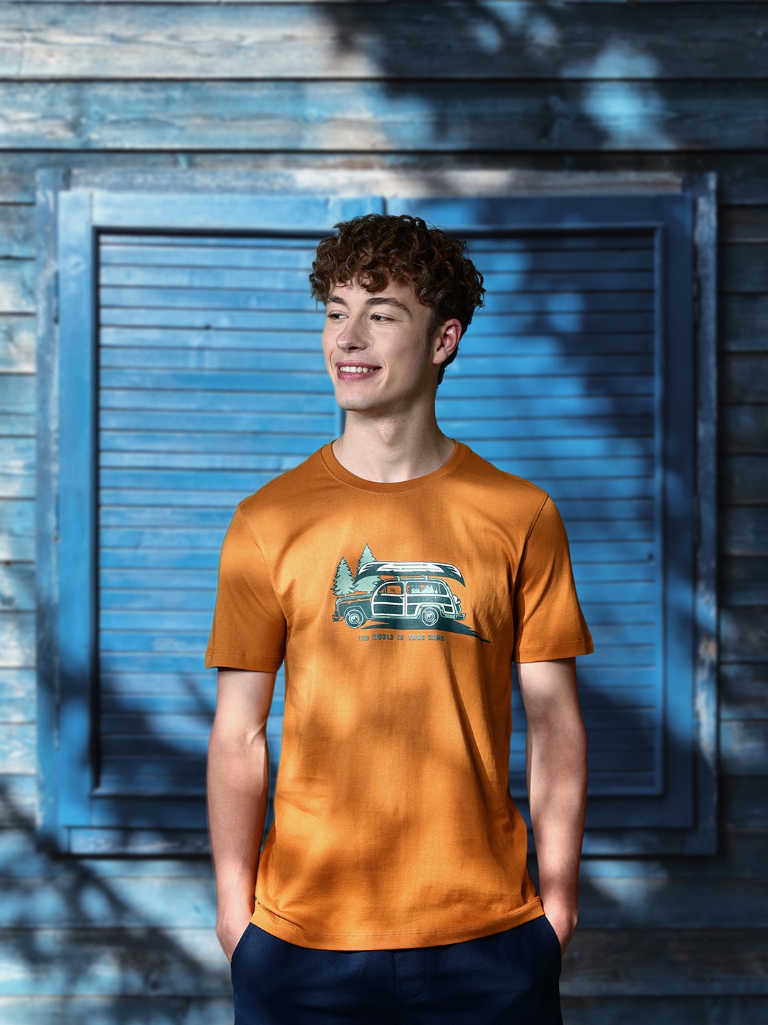 

Mast & Harbour Graphic Printed Pure Cotton T-shirt, Orange
