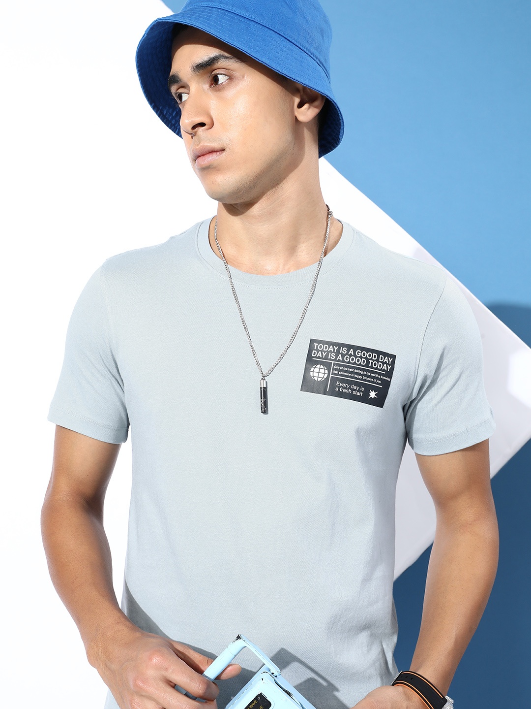 

Mast & Harbour Minimal Print Detail Pure Cotton T-shirt, Blue