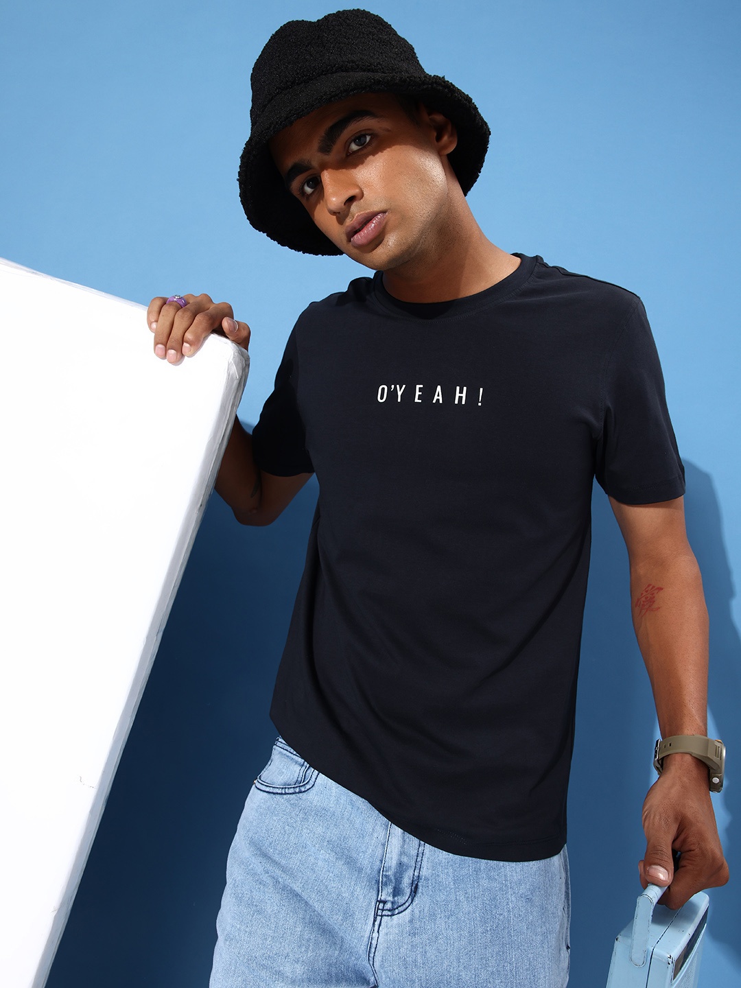 

Mast & Harbour Pure Cotton Typography Printed Casual T-shirt, Black