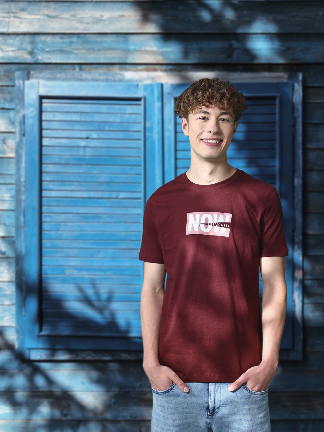 

Mast & Harbour Typography Printed Pure Cotton T-shirt, Maroon
