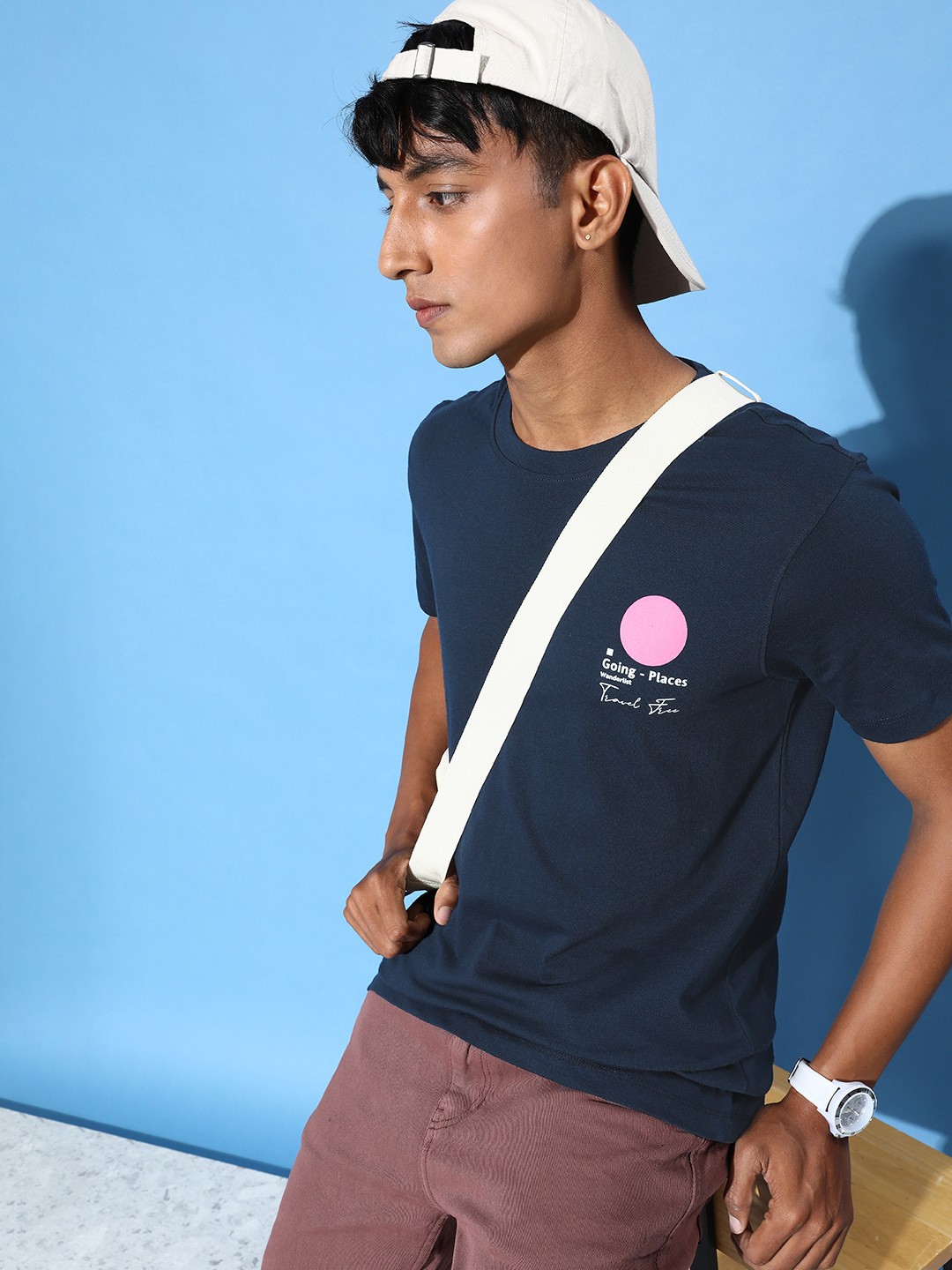 

Mast & Harbour Typography Printed Pure Cotton T-shirt, Navy blue