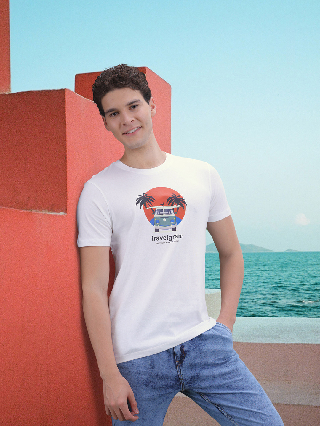 

Mast & Harbour Pure Cotton Graphic Printed Casual T-shirt, White