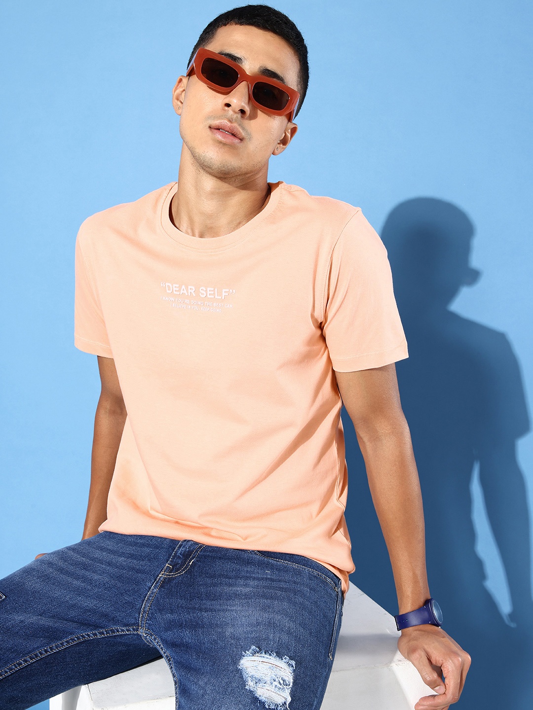 

Mast & Harbour Typography Pure Cotton Applique T-shirt, Peach