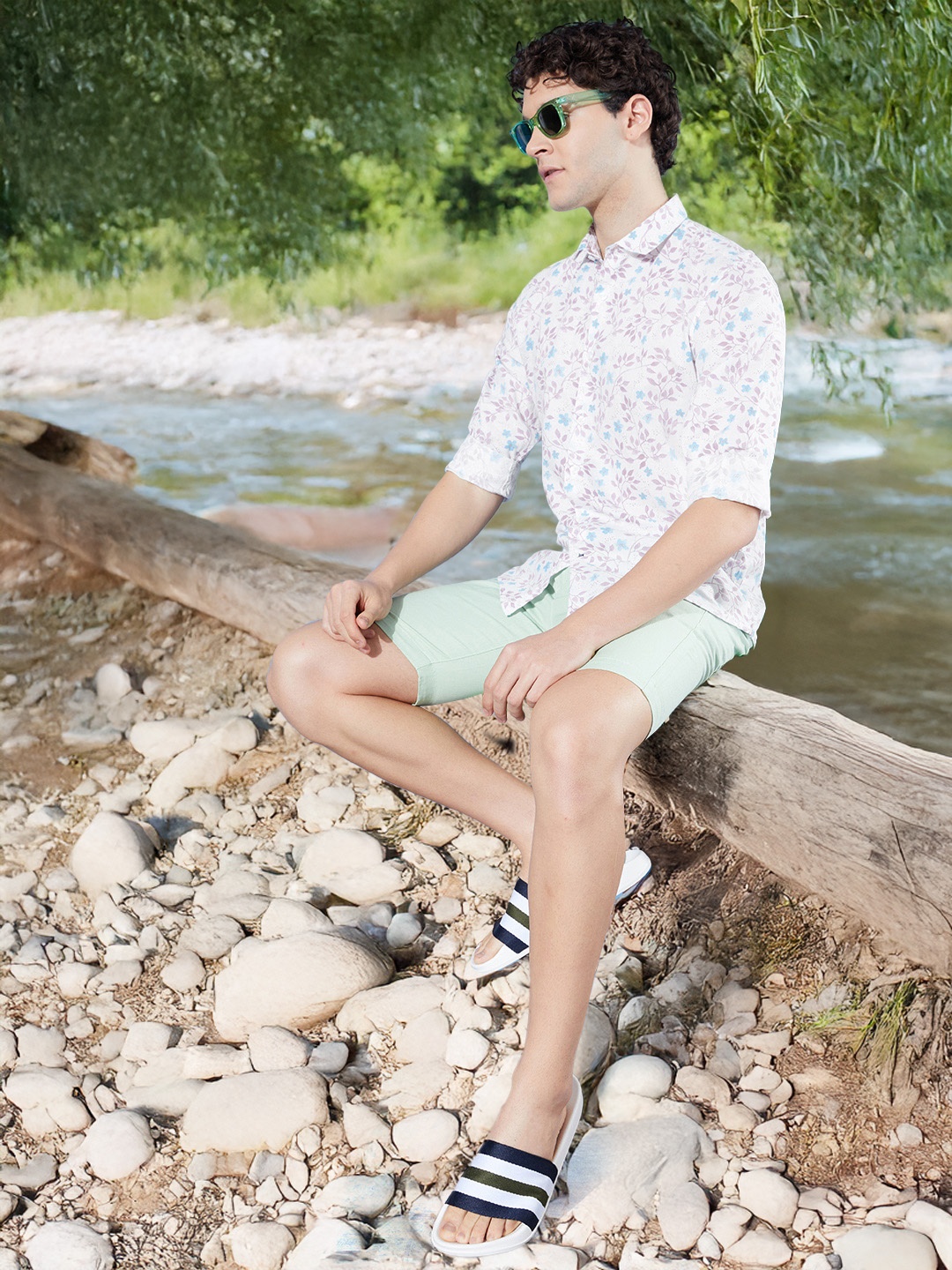 

Mast & Harbour Floral Printed Cotton Linen Casual Shirt, White