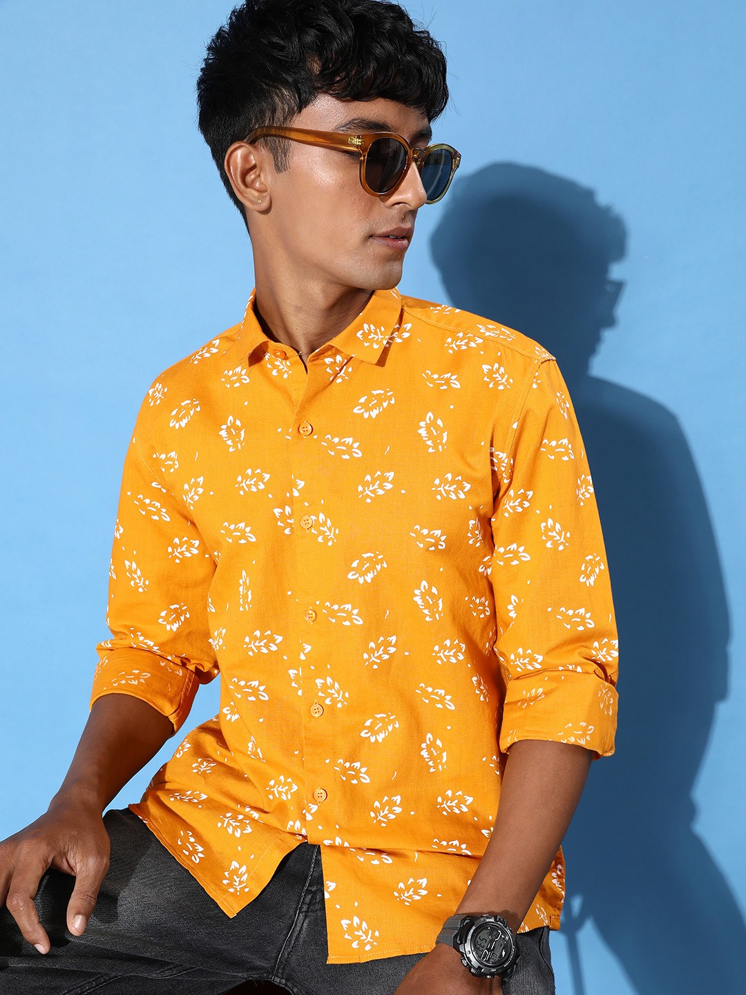 

Mast & Harbour Cotton Linen Floral Printed Casual Shirt, Mustard