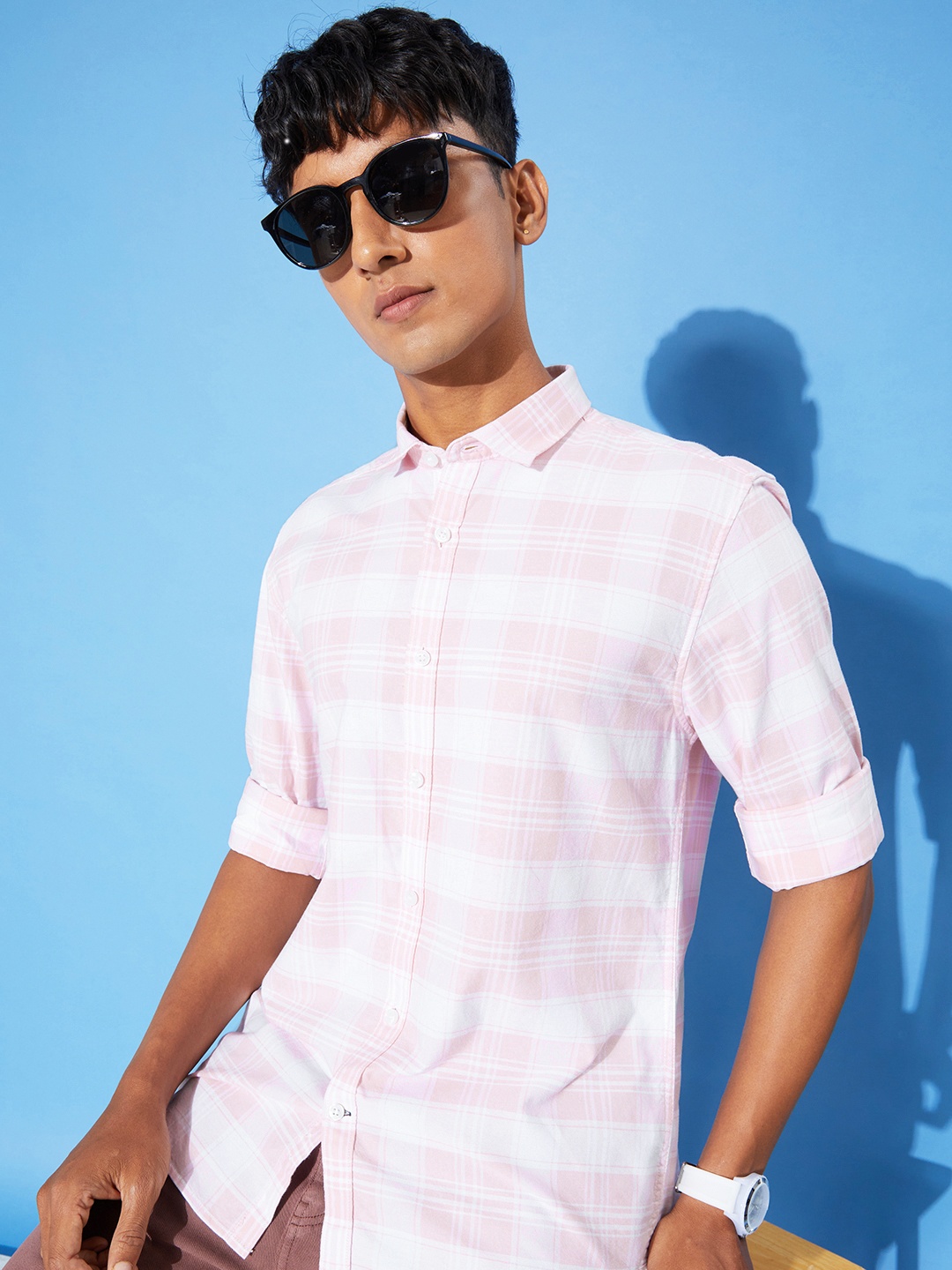 

Mast & Harbour Pure Cotton Checked Casual Shirt, Pink