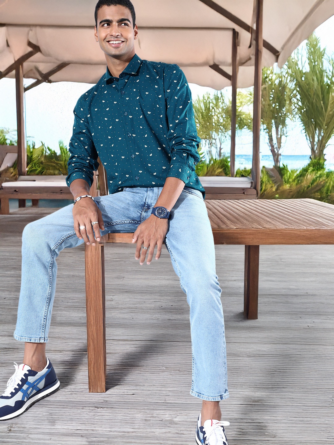 

Mast & Harbour Printed Pure Cotton Casual Shirt, Teal