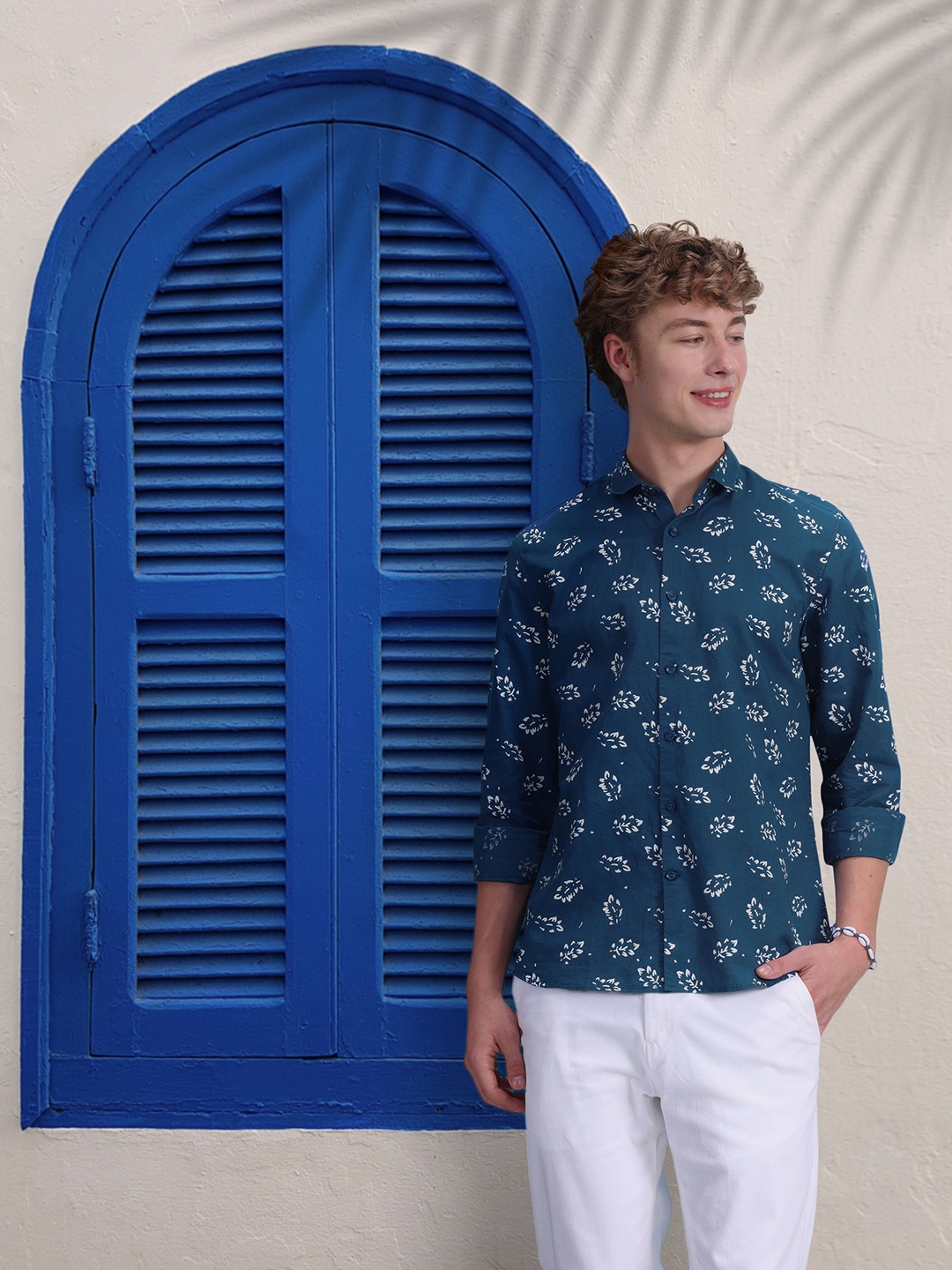 

Mast & Harbour Cotton Linen Floral Printed Casual Shirt, Navy blue
