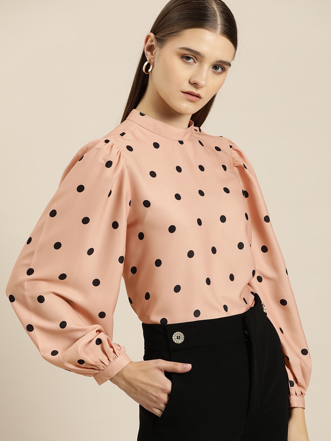 

her by invictus Polka Dot Print High-Neck Top, Peach