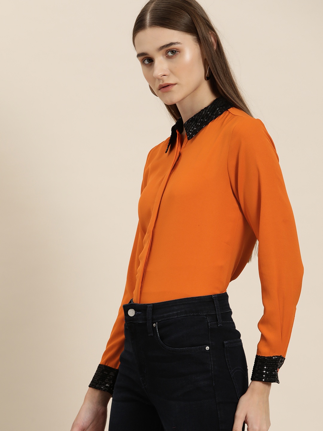 

her by invictus Sequinned Detail Casual Shirt, Orange