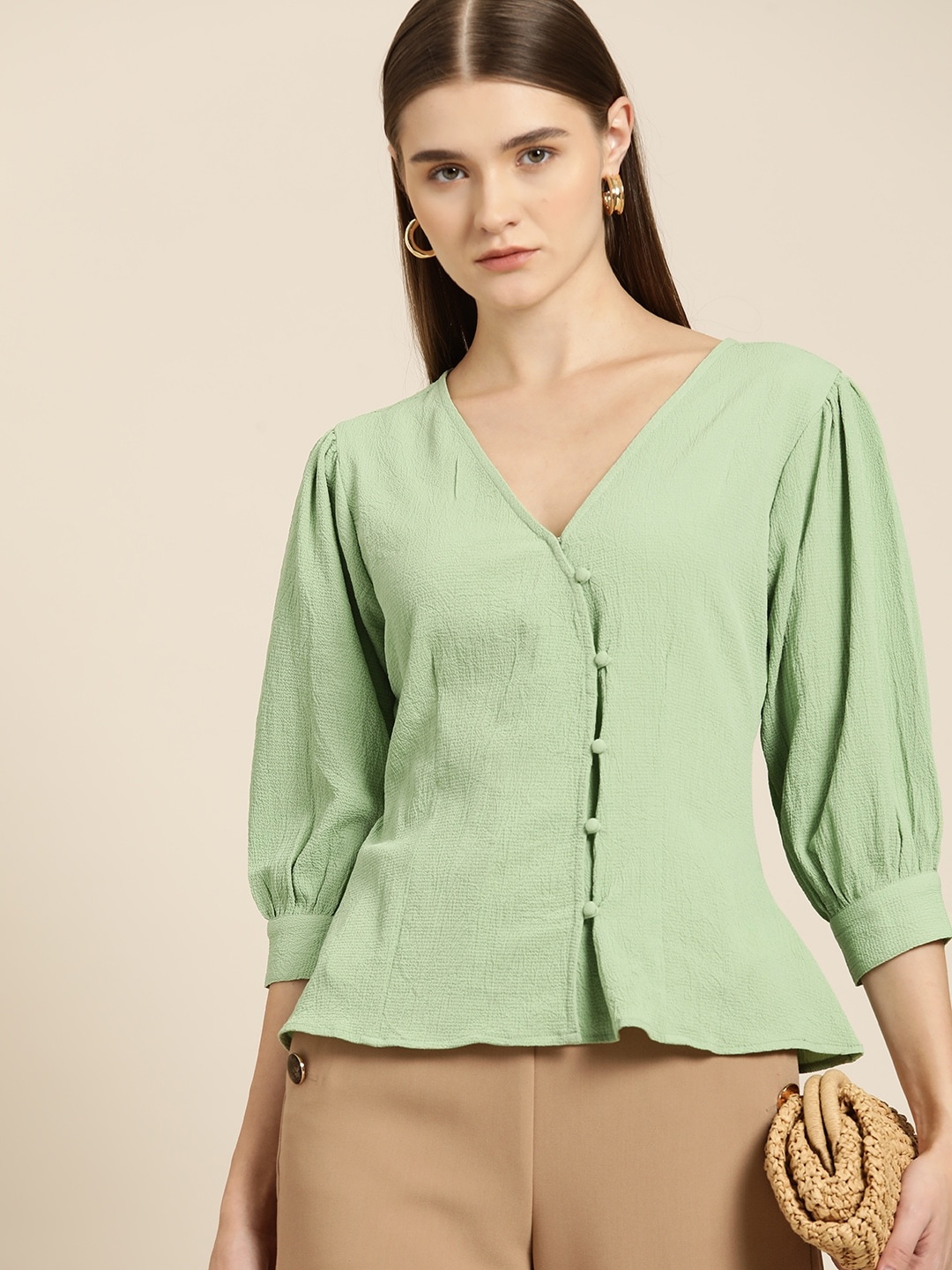 

her by invictus Puff Sleeve Top, Green